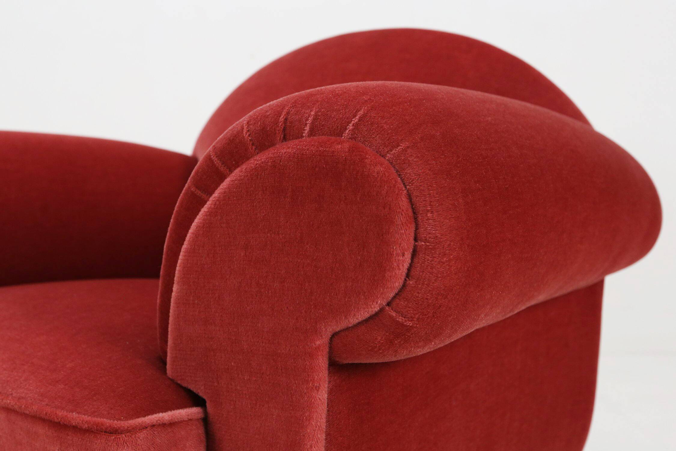 Set of 3 French Art Deco Red velvet Upholstered Armchairs, 1930s
