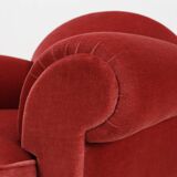 Set of 3 French Art Deco Red velvet Upholstered Armchairs, 1930s
