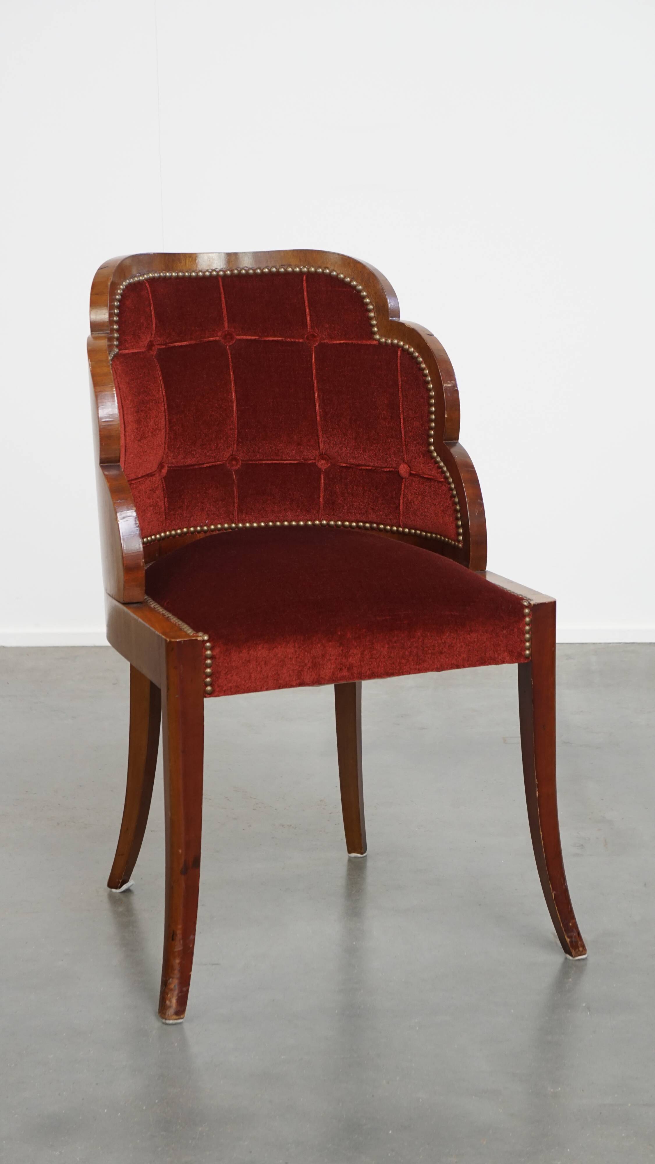 Art Deco “clouds” dining room/side chair with luxurious red upholstery
