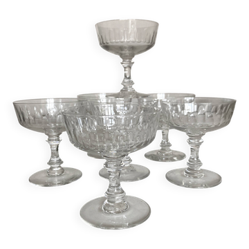 set de 7 coupes à champagne a cotes plates 19e en cristal sonnant