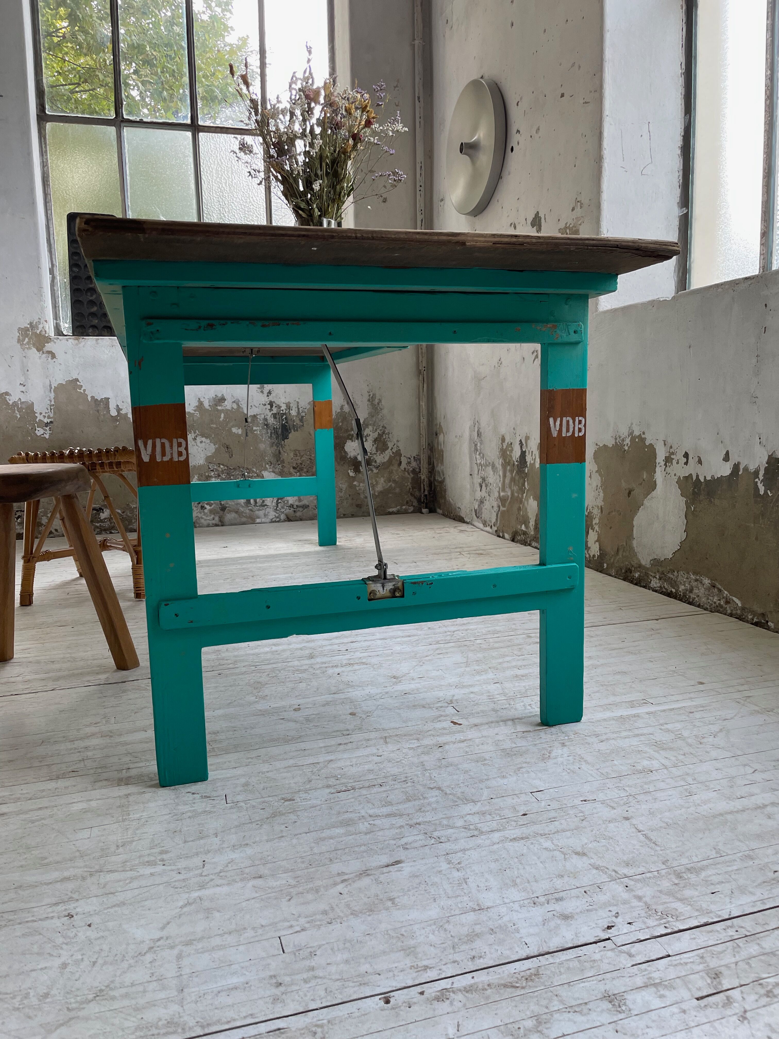 Vintage guinguette table 230 cm green
