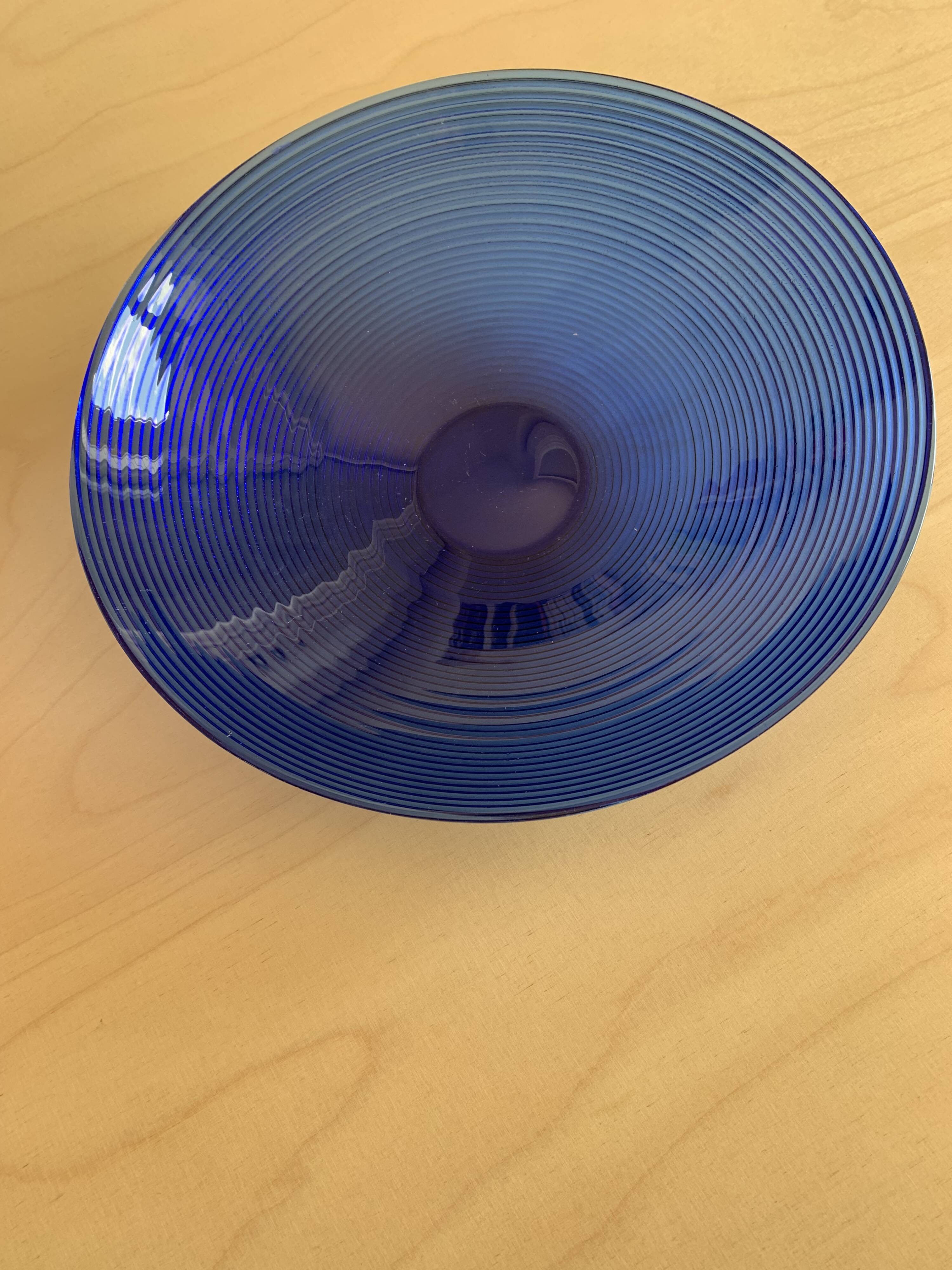 Blue glass salad bowl