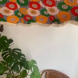 Large floral tilting beach umbrella with cotton fringes, 1960