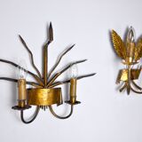 Pair of floral wall lamps by Ferroarte, regency, Spain, 1970