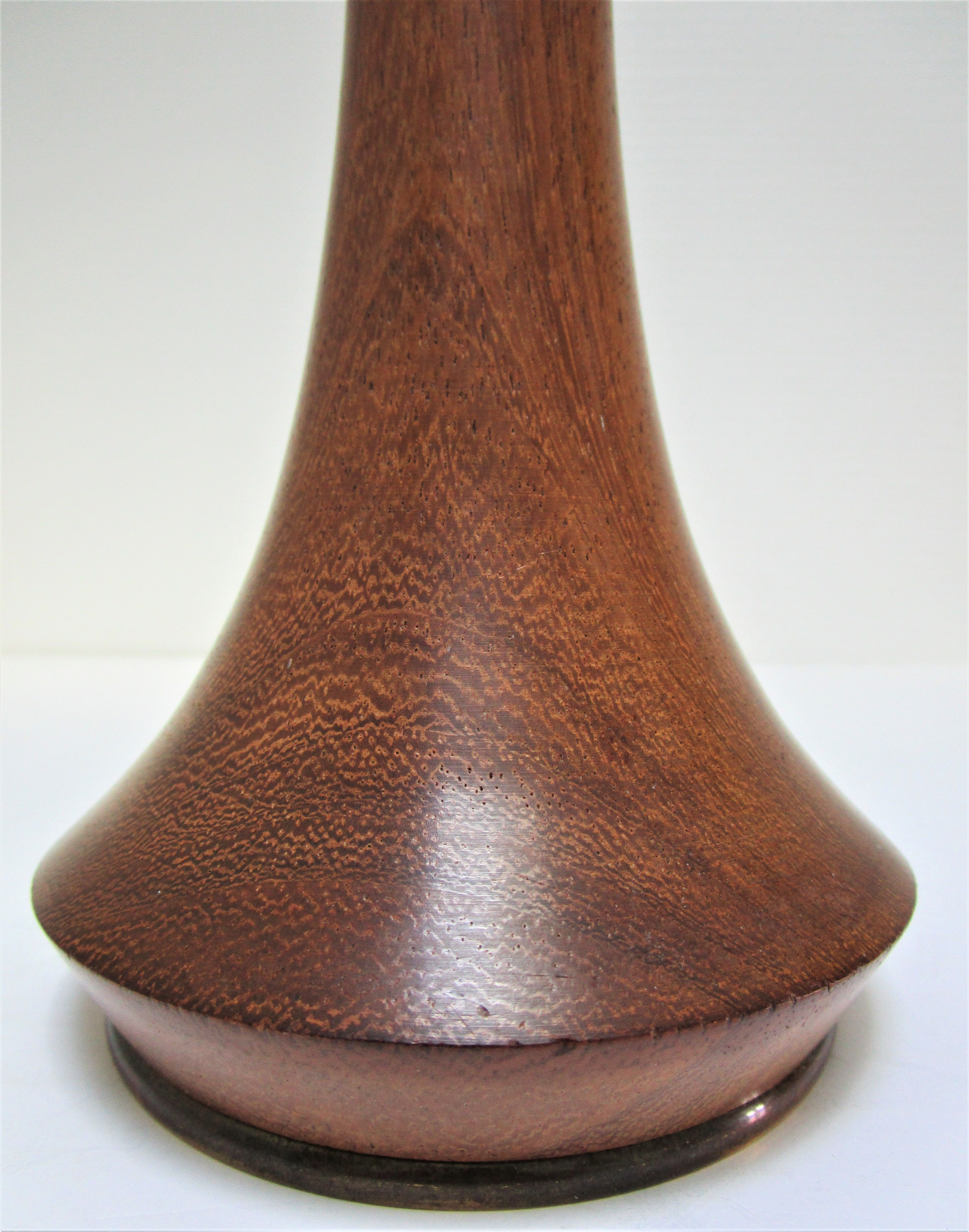 Pied de lampe bois exotique précieux laiton années 60