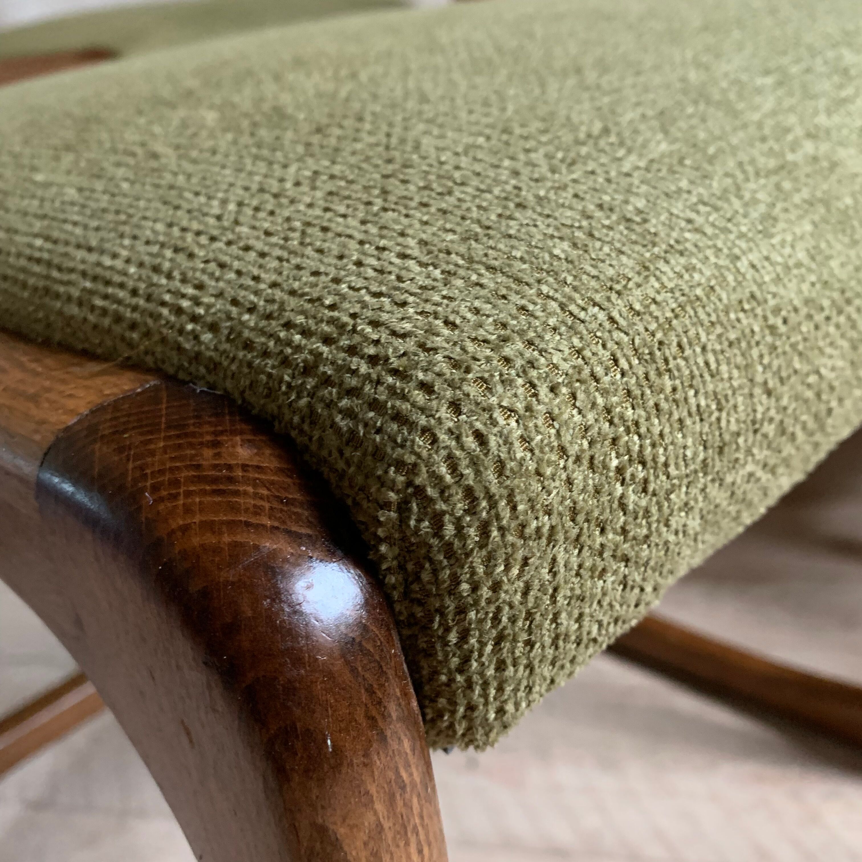 Baumann vintage sled chairs in ash and linden green velvet fabric - set of 4