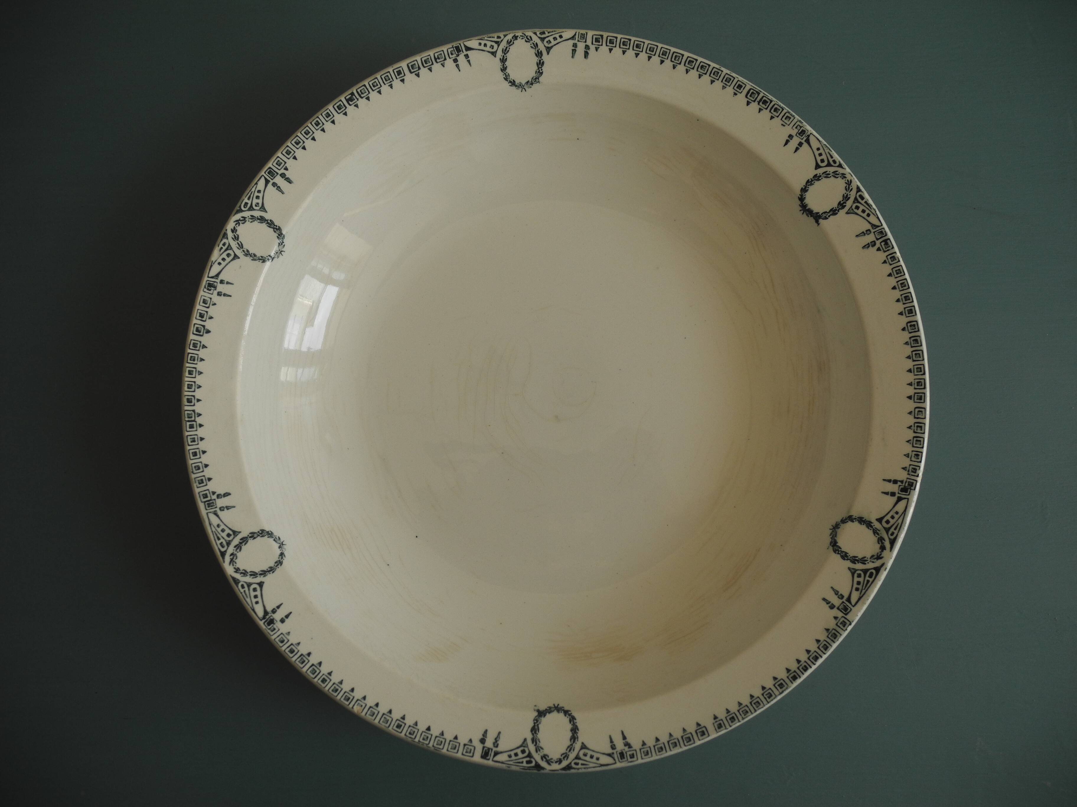 large old hollow dish St Amand art table antique French earthenware dish