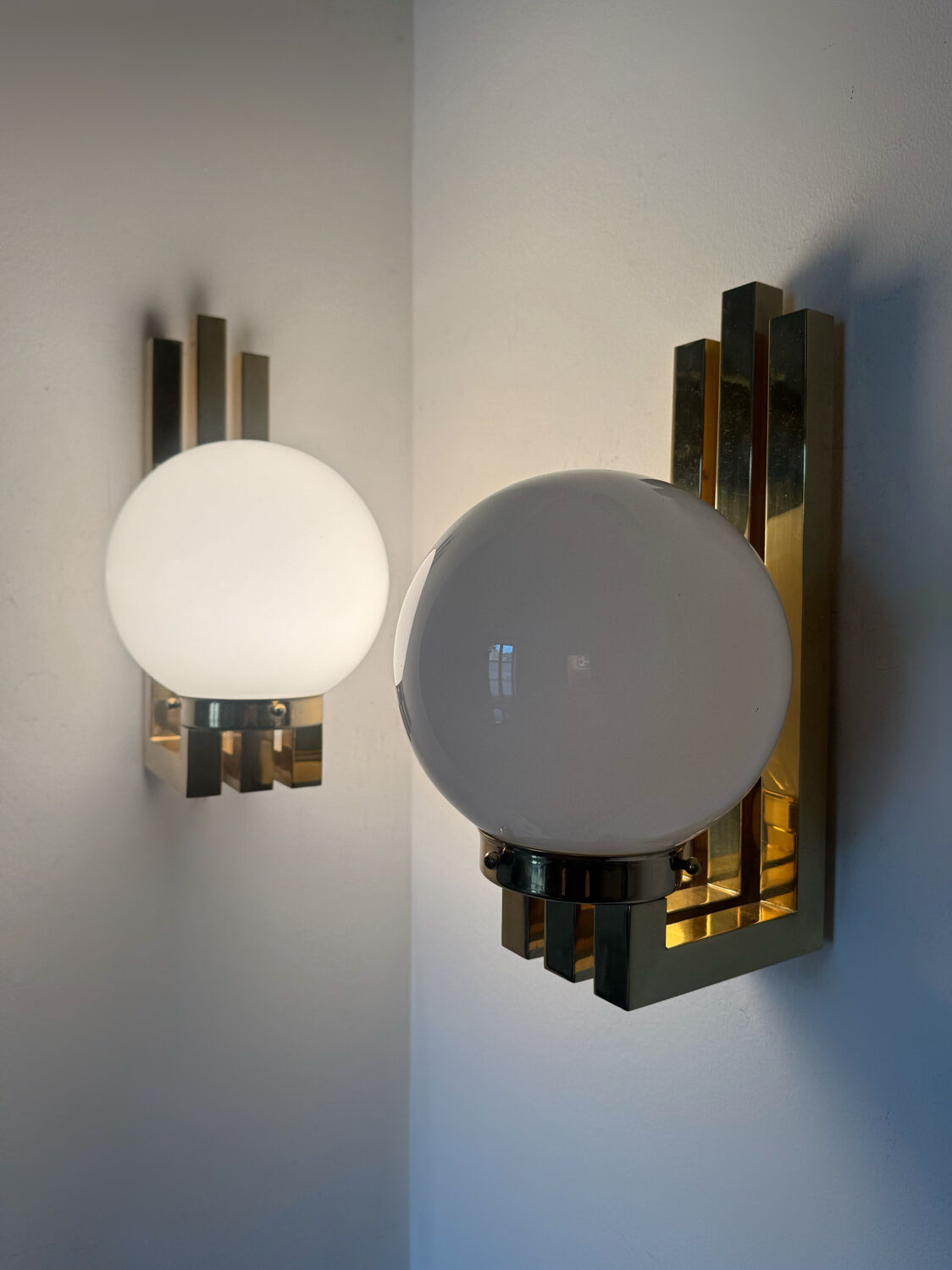 Opaline brass wall lights from the 1970s.
