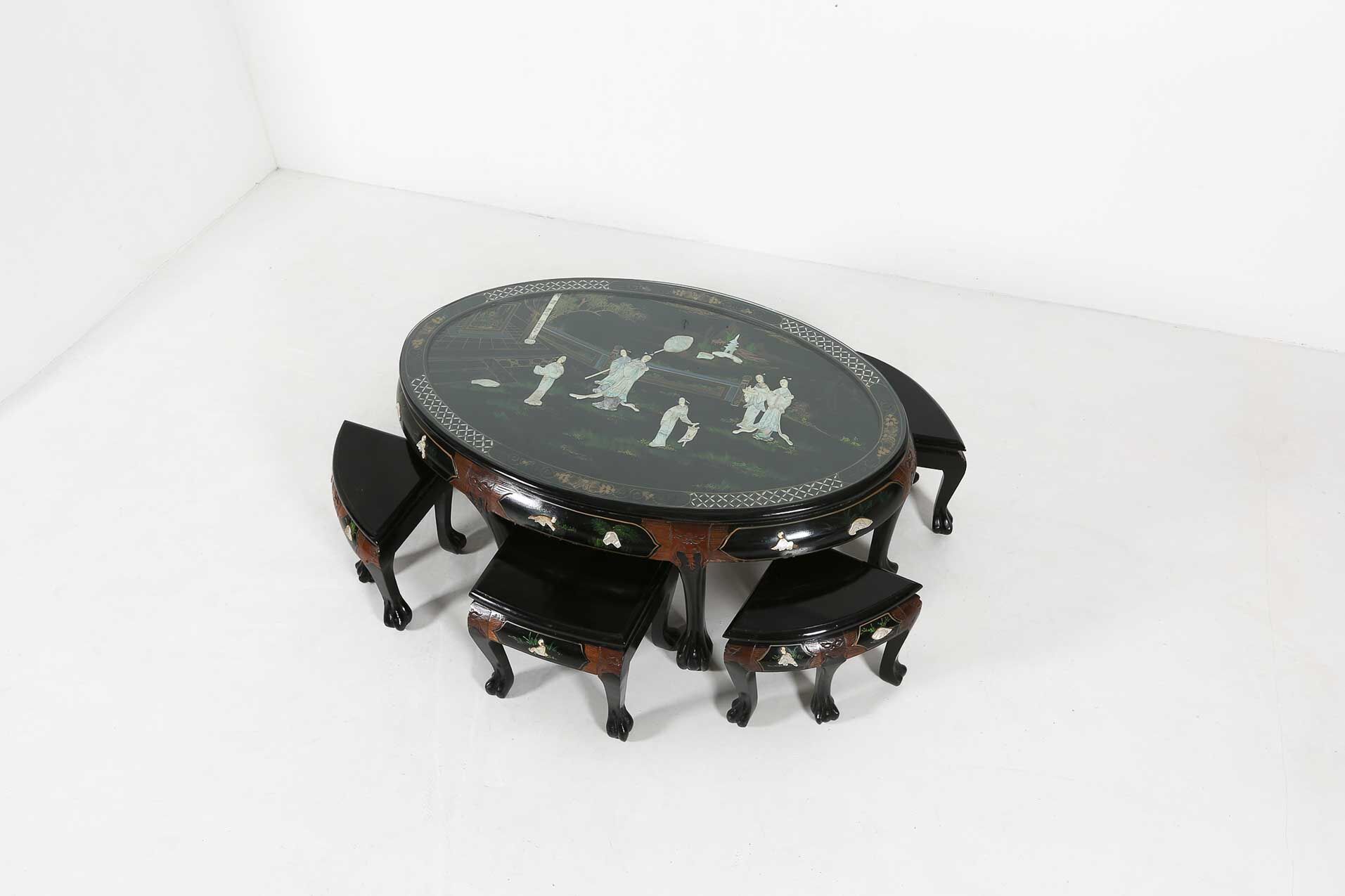 Chinese black lacquered wood coffee table