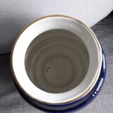 Large vintage ceramic vase in rounded blue and gold shape