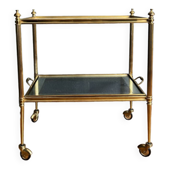 Vintage glass and brass serving trolley