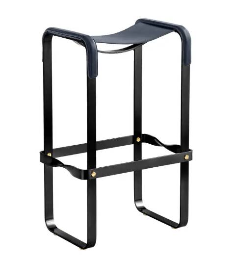 Pair of blue and black metal stools without a backrest.