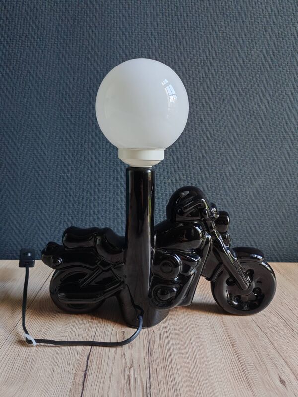 Lampe de table moto céramique noire vintage   Style Harley Davidson
