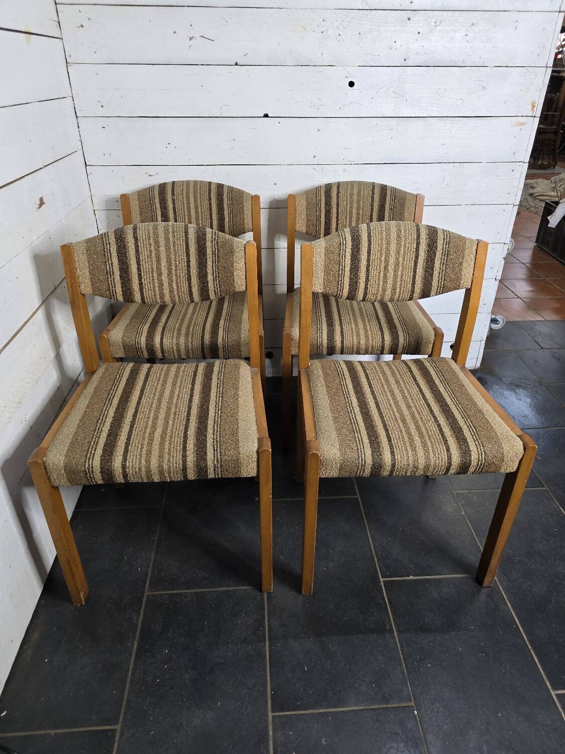 4 vintage self chairs from the 60s with wool seats
