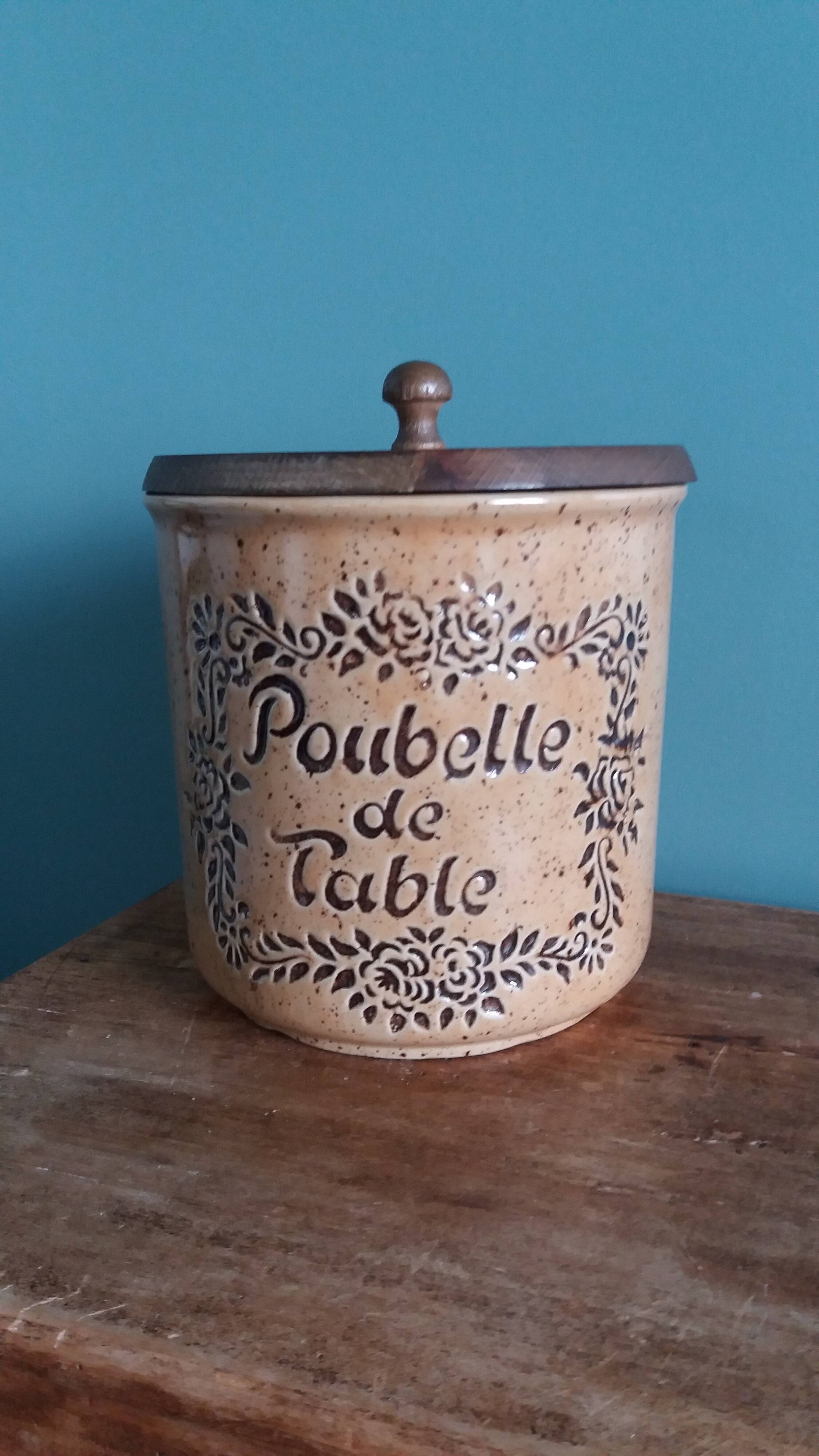 Ceramic and wood covered pot/tabletop bin