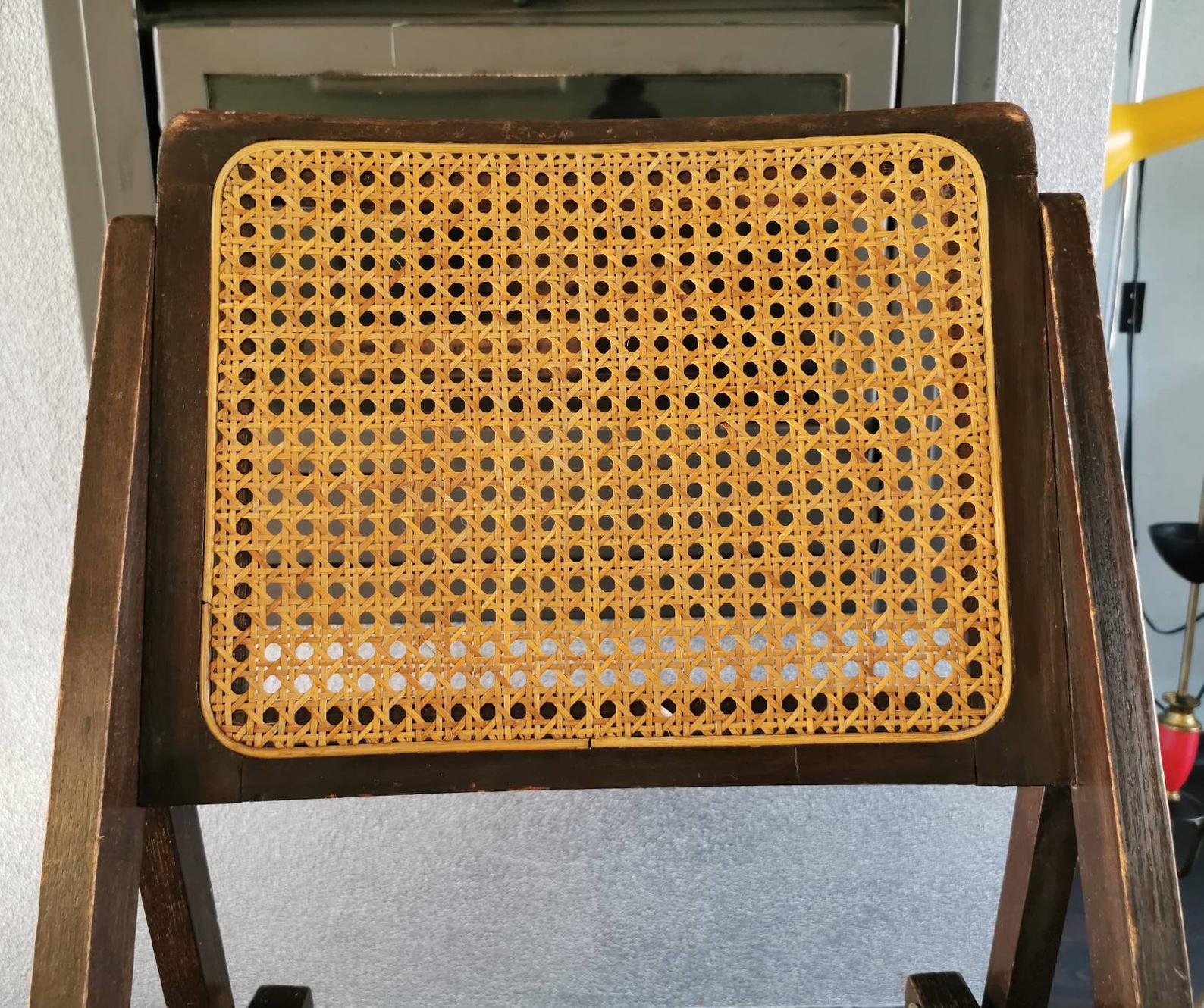 Vintage wooden folding chair with 1960 rattan seat and back