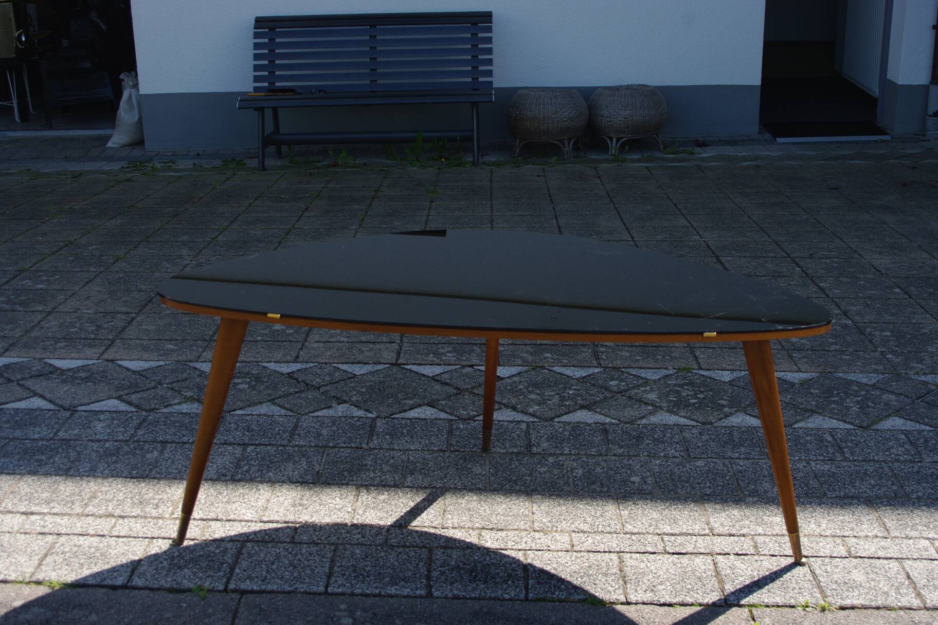 Vintage coffee table in black opaline beech in organic shape 1950
