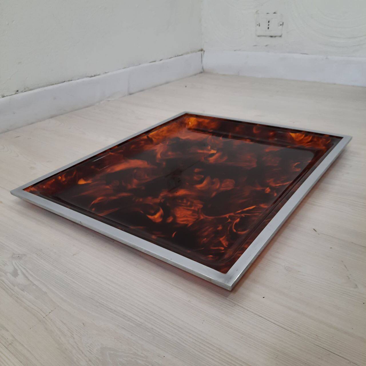 Pair of vintage trays in briar effect lucite