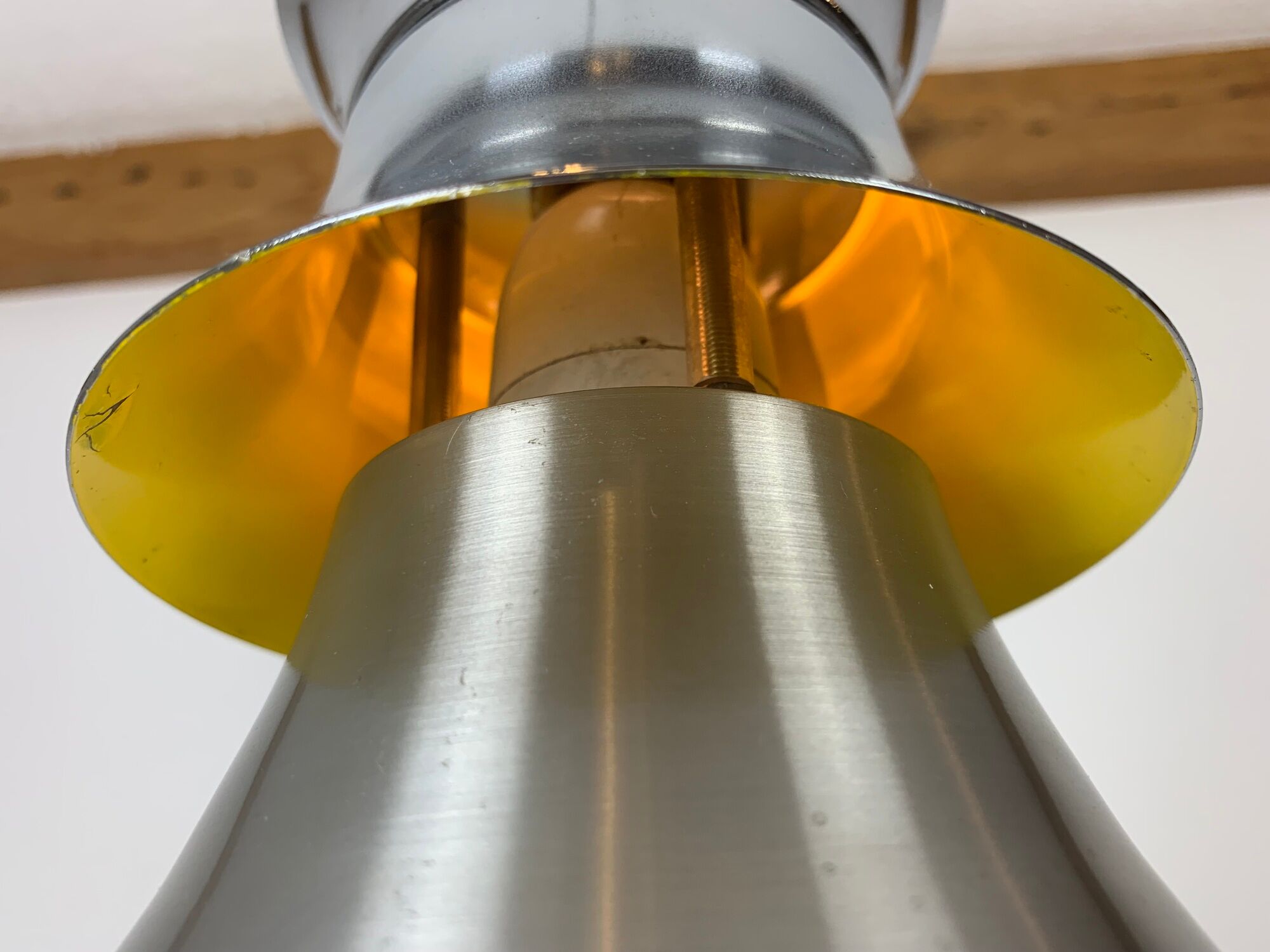 Scandinavian space age pendant lamp by Bent Nordsted for Lyskaer brushed steel 70s