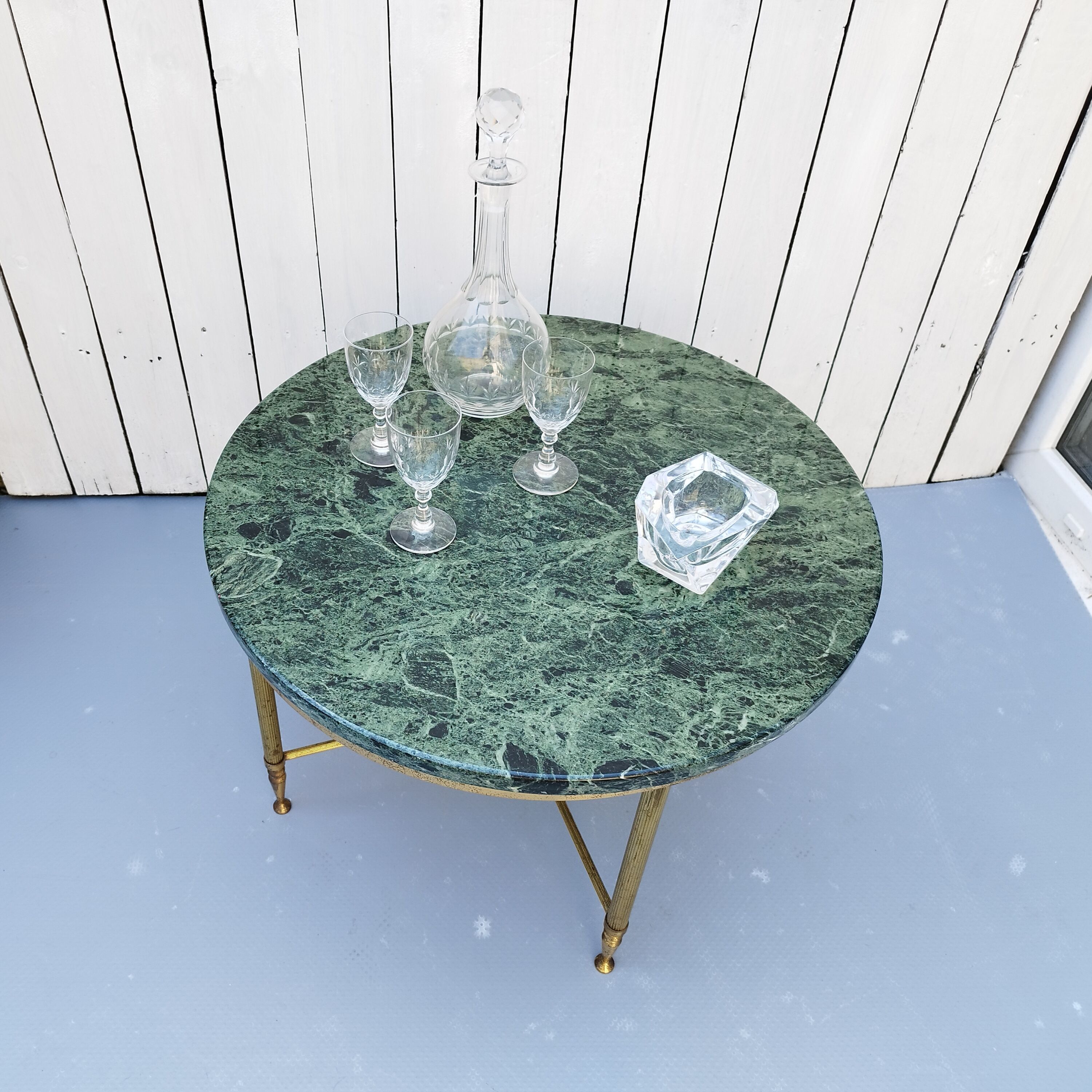 Table néoclassique marbre vert vintage