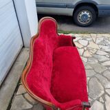 Banquette style Napoléon III en noyer et velours rouge