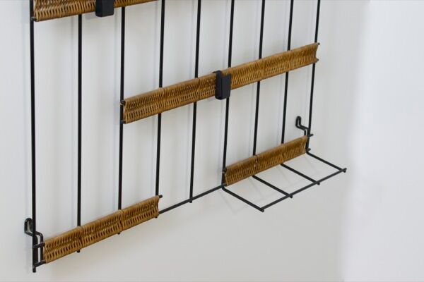Vintage metal and rattan coat rack by karl fichtel for drahtwerke erlau, germany 1950