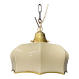 Suspension vintage en verre beige avec luminaire en laiton