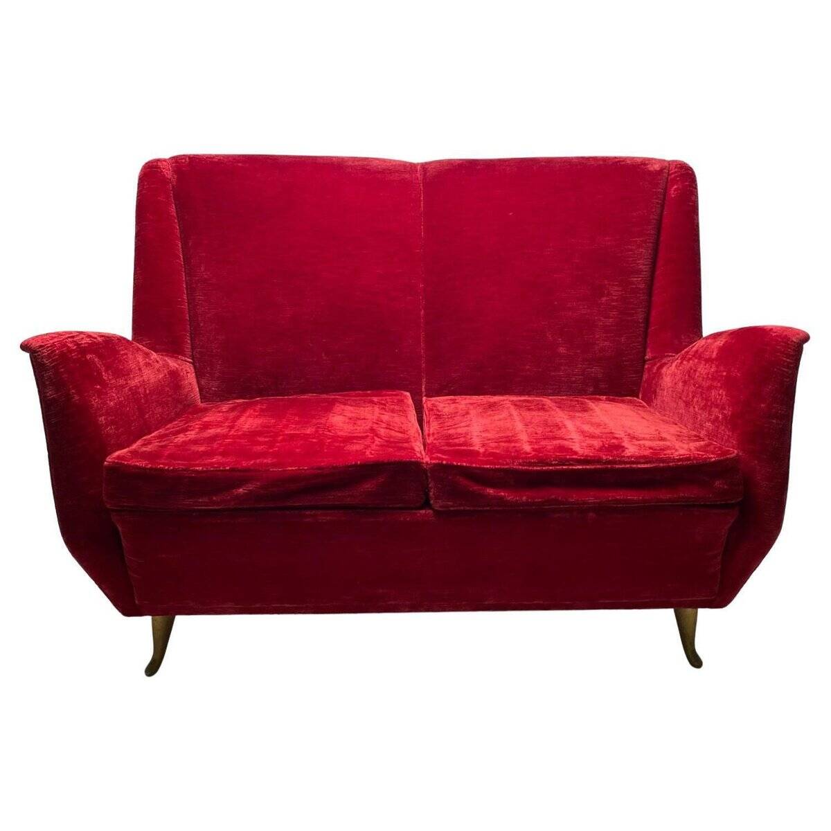 Italian Two-Seater Red Sofa from by I.S.A. Bergamo, 1950s