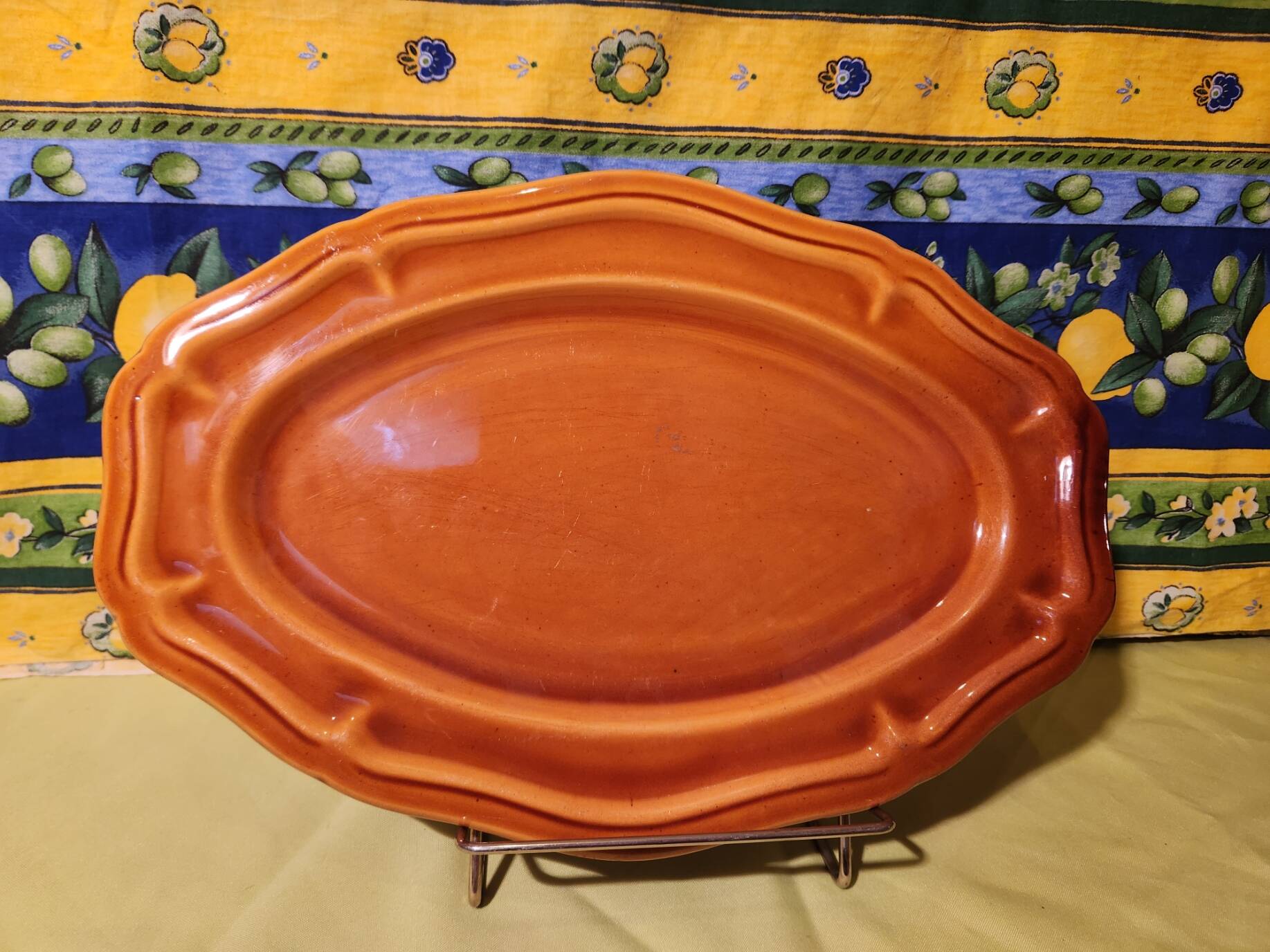 Large thick oval serving dish, Provence ceramic fleur-de-lis
