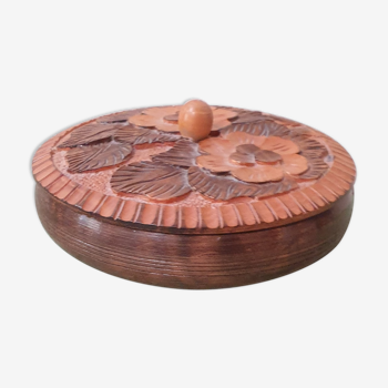 Vintage wooden box with carved lid