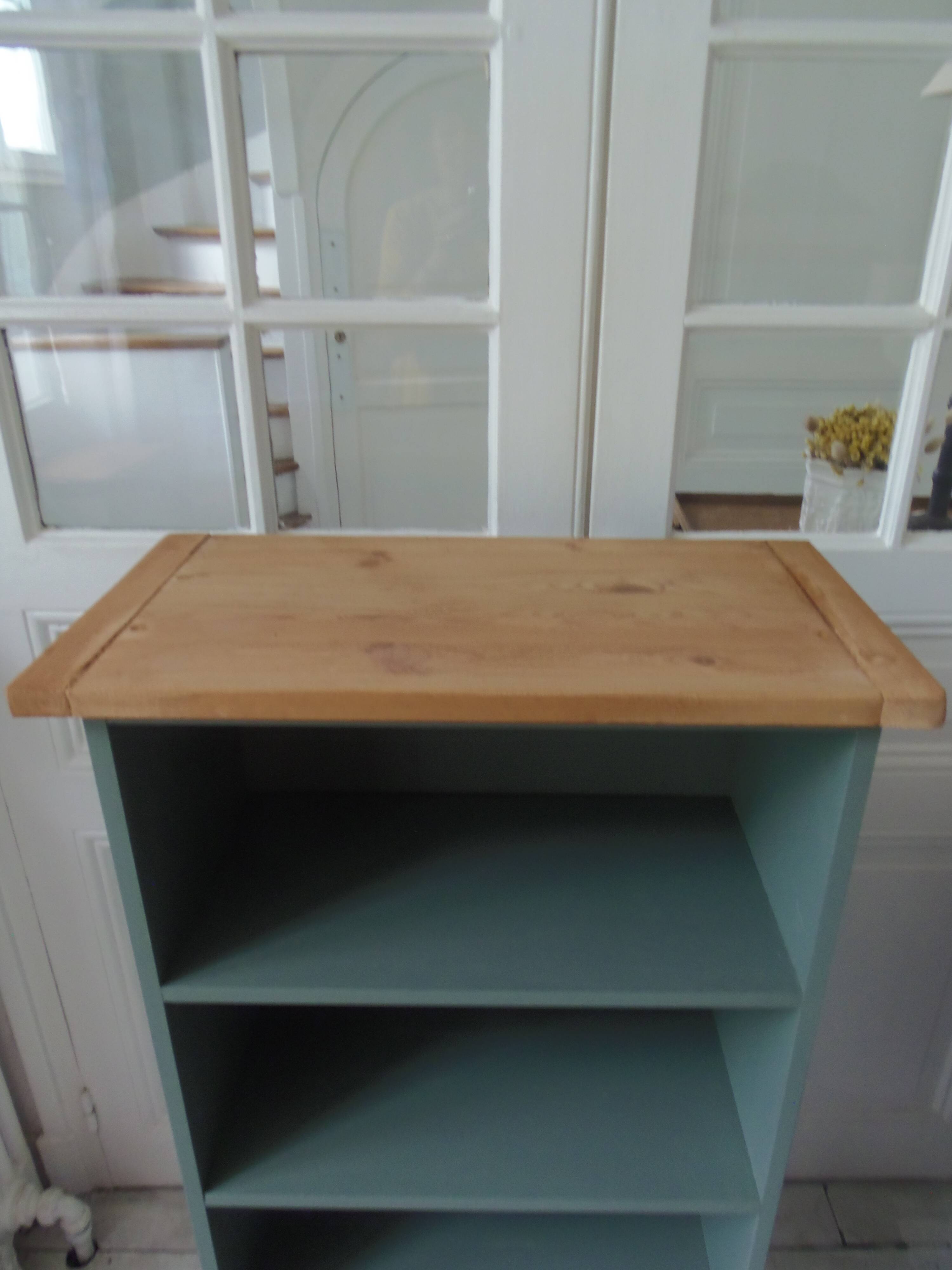Small vintage bookcase enhanced in smoky green