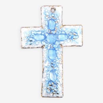 Wall cross by Louise Arnaud, Limoges Art enamels, 1970s