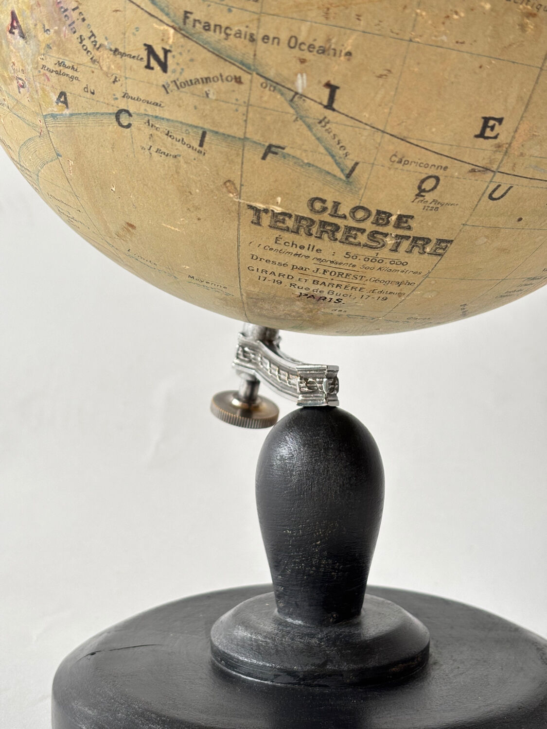 Terrestrial globe World map J. Forest, Girard and Barrere Paris 19th