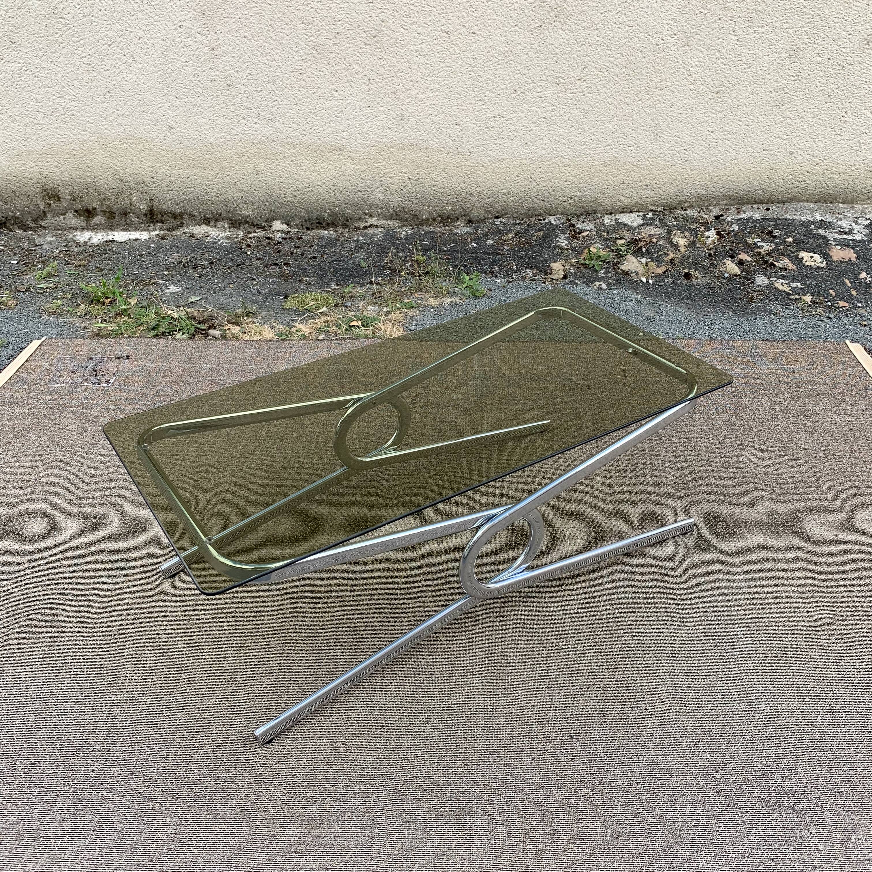 Smoked glass and chrome coffee table, 1970