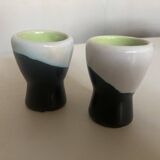pair of green lined Vallauris 196O egg cups