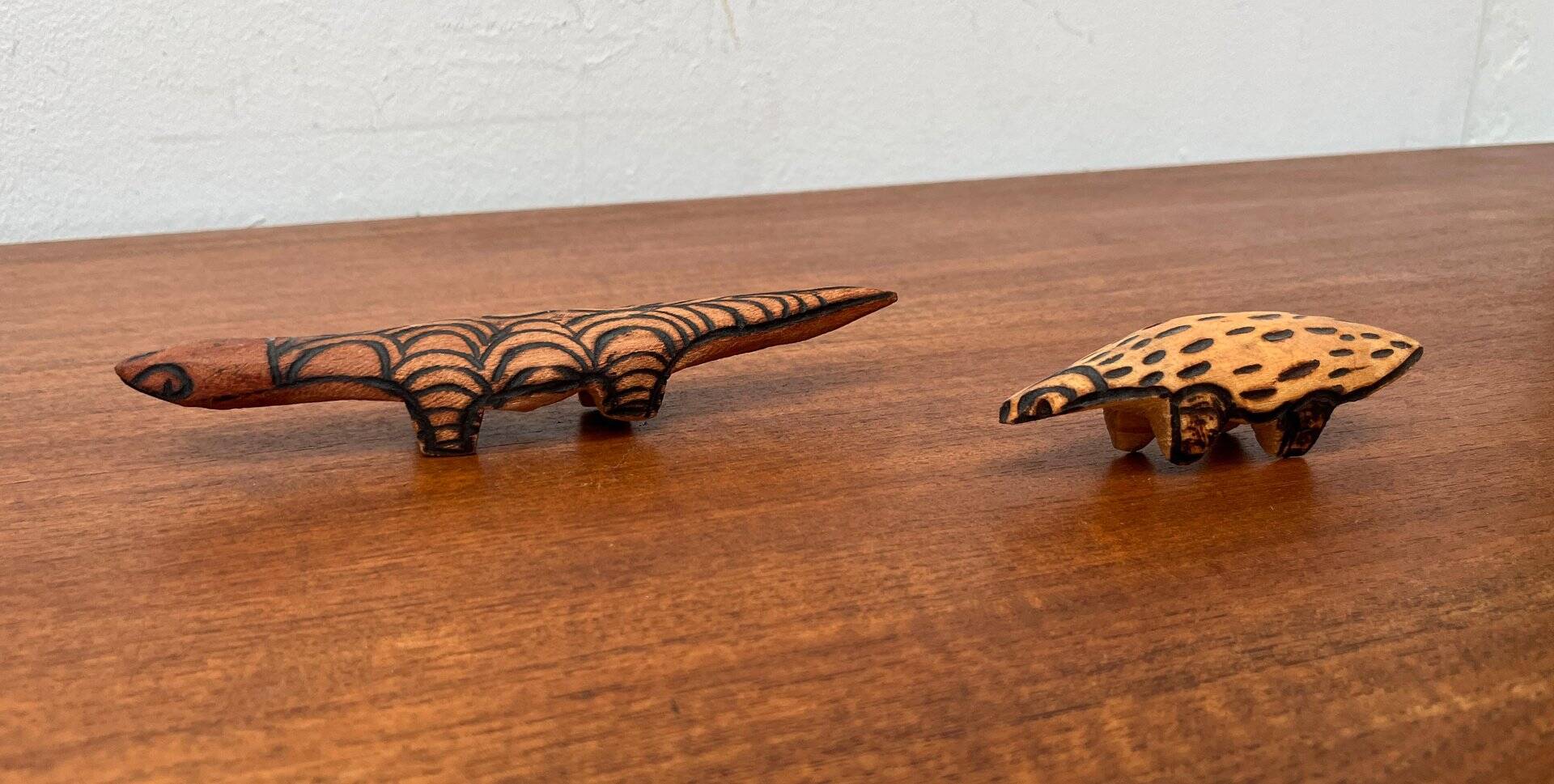 Vintage Australian Aboriginal Art Carved Wooden Animal Figurines, Set of 2