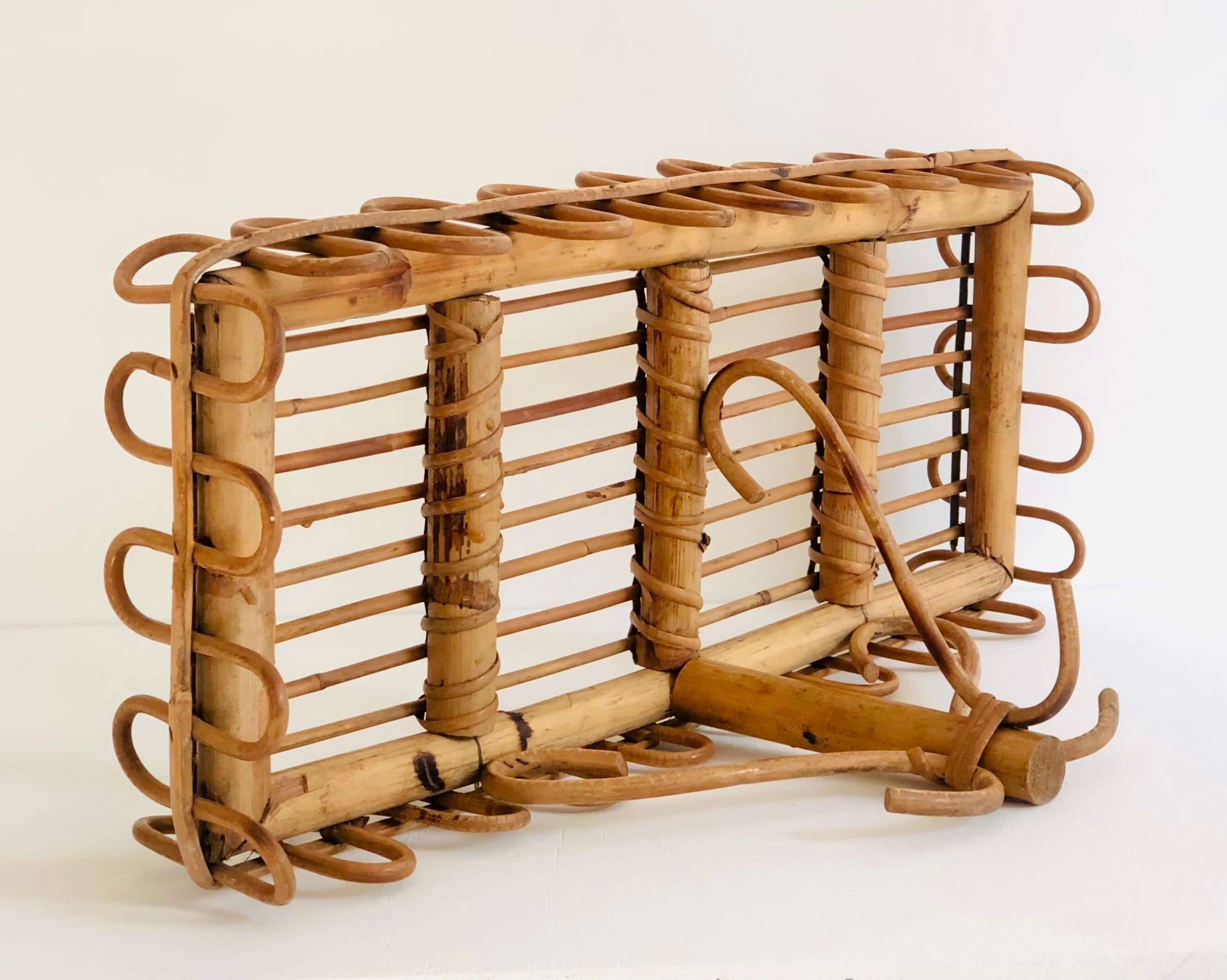 Rectangular rattan wall shelf, Italy 60s