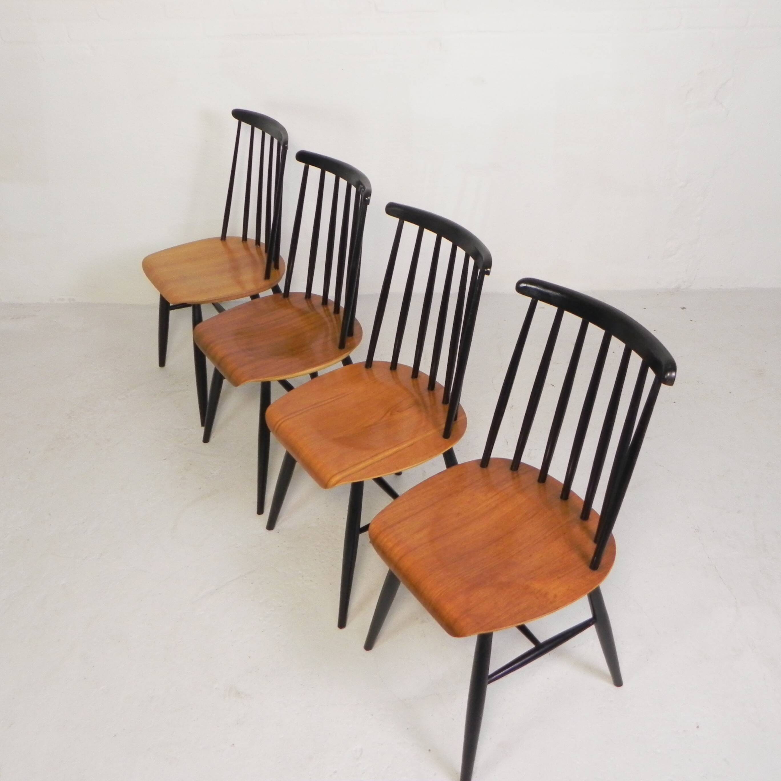 Set of 4 Fanett model slatted chairs, Tapiovaara, 1960s