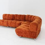 Canapé modulable vintage italien Giuseppe Munari en velours orange, Italie, années 1970