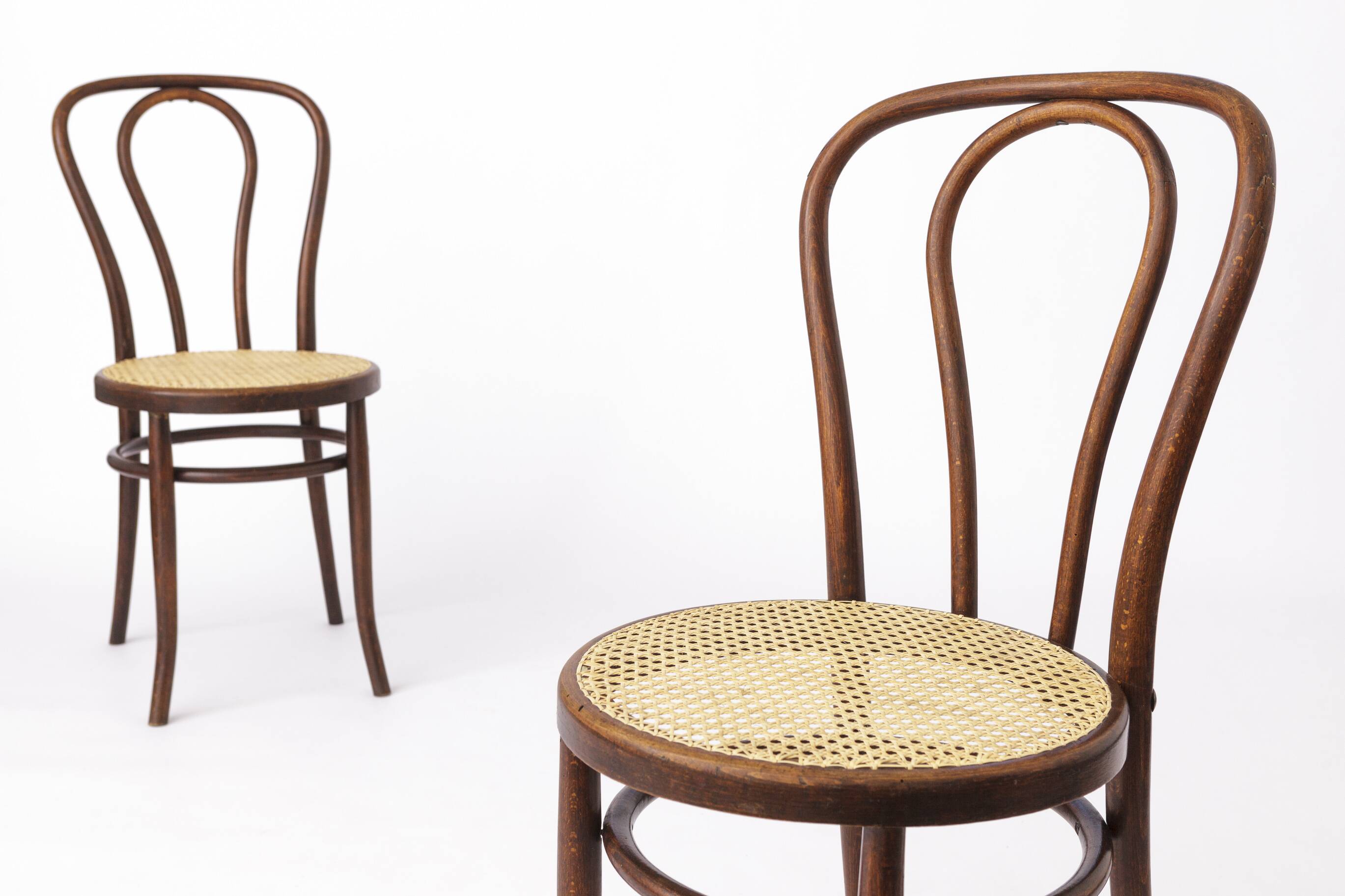 Set of 2 Vintage Bentwood Chairs – 1950s-1960s, Beech Wood, New Weaving