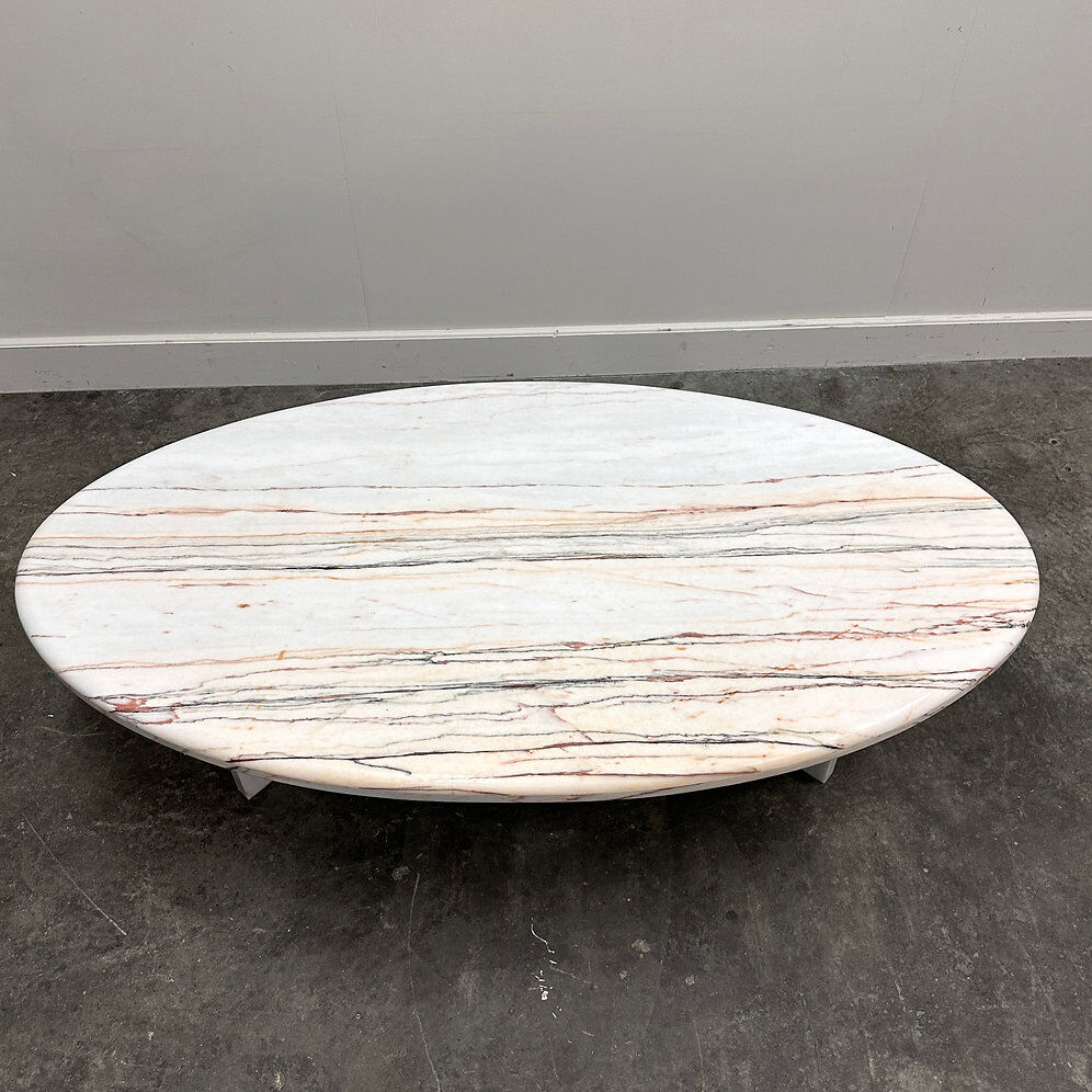 Oval Breccia Sarda Striato marble coffee table, Italy 1980s