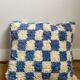 Sky blue and white checkered wool cushion