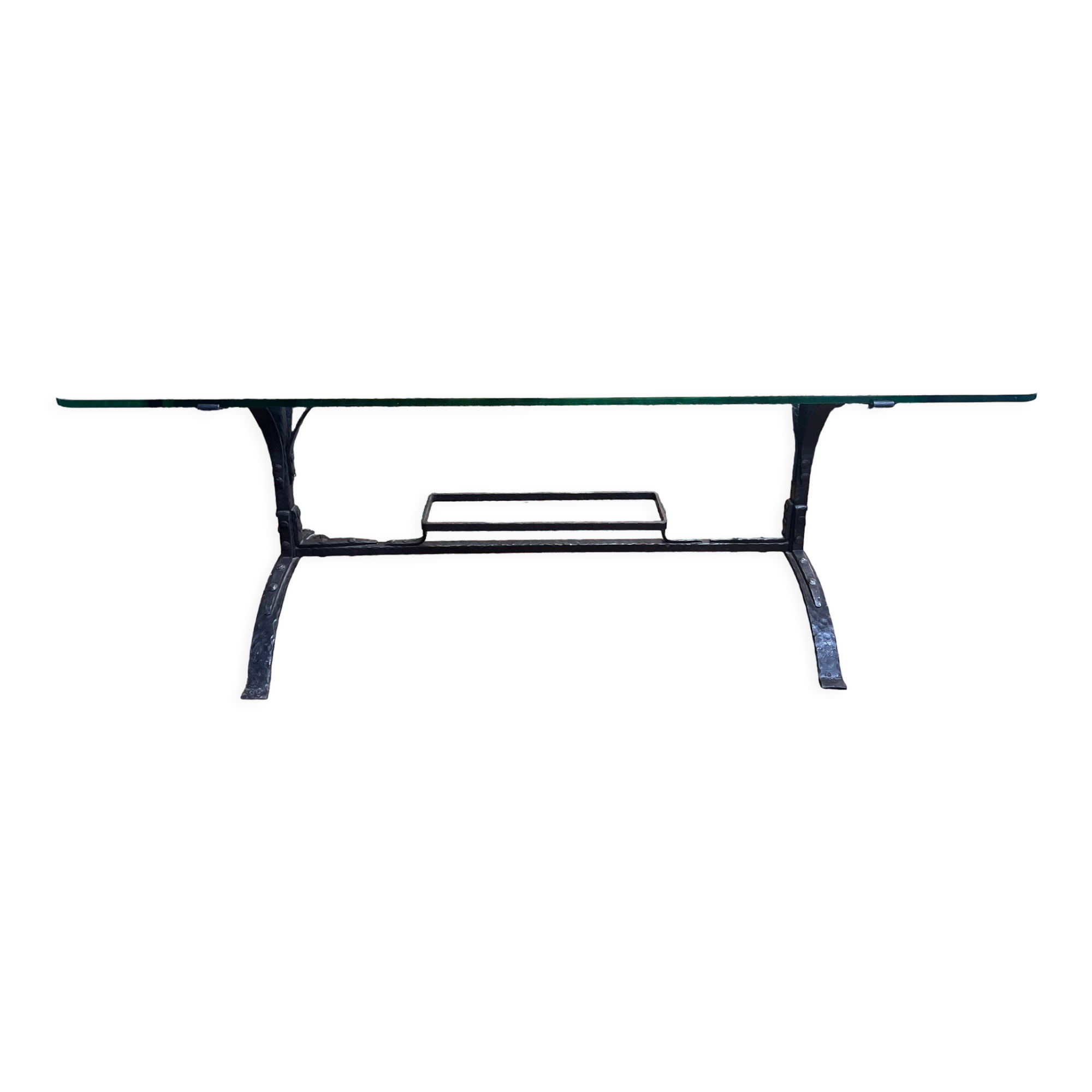 Dining table in wrought iron and glass