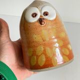 Vintage enameled stoneware owl money box