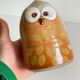 Vintage enameled stoneware owl money box