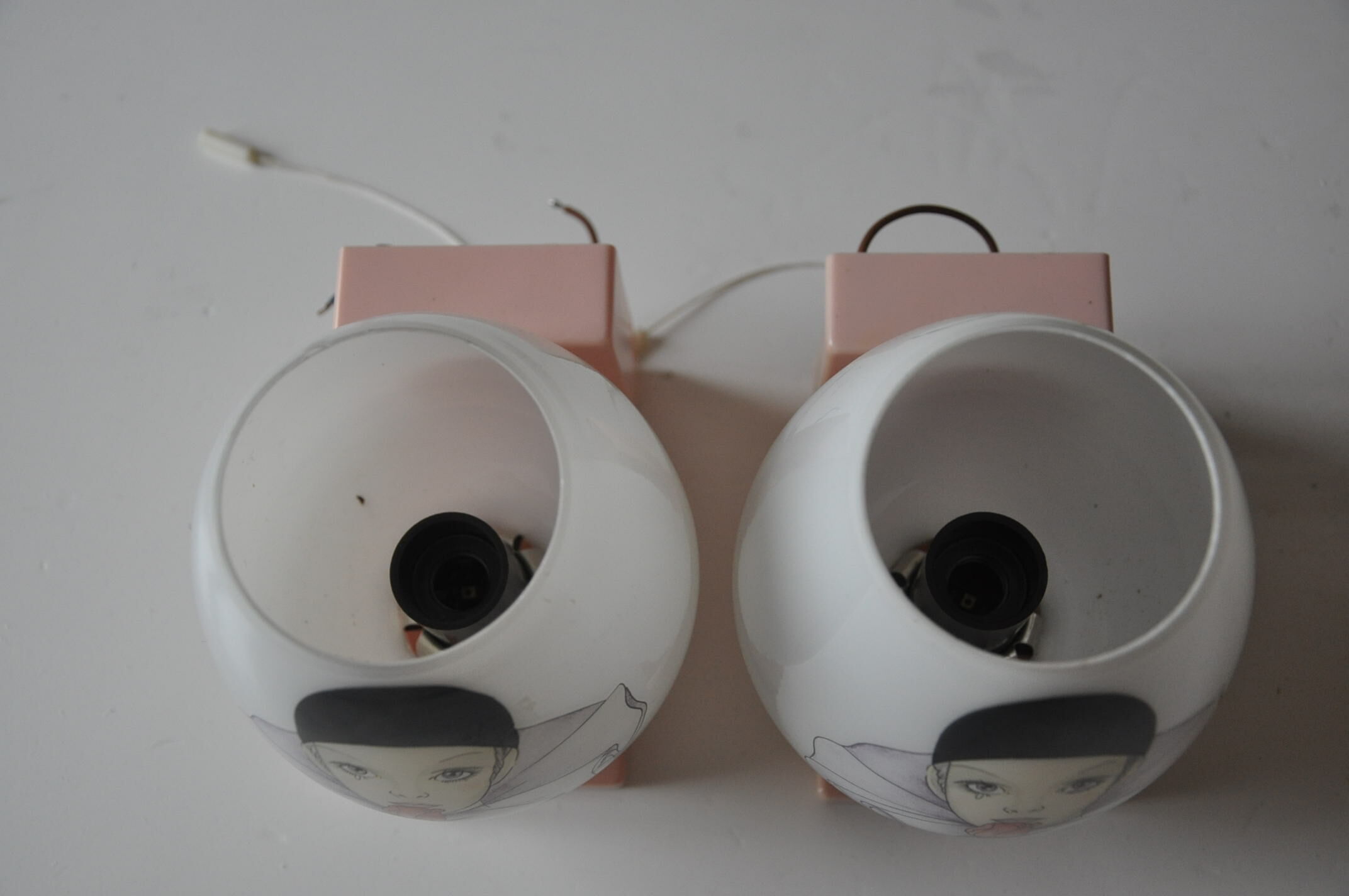 Pair of vintage wall lamps opaline child