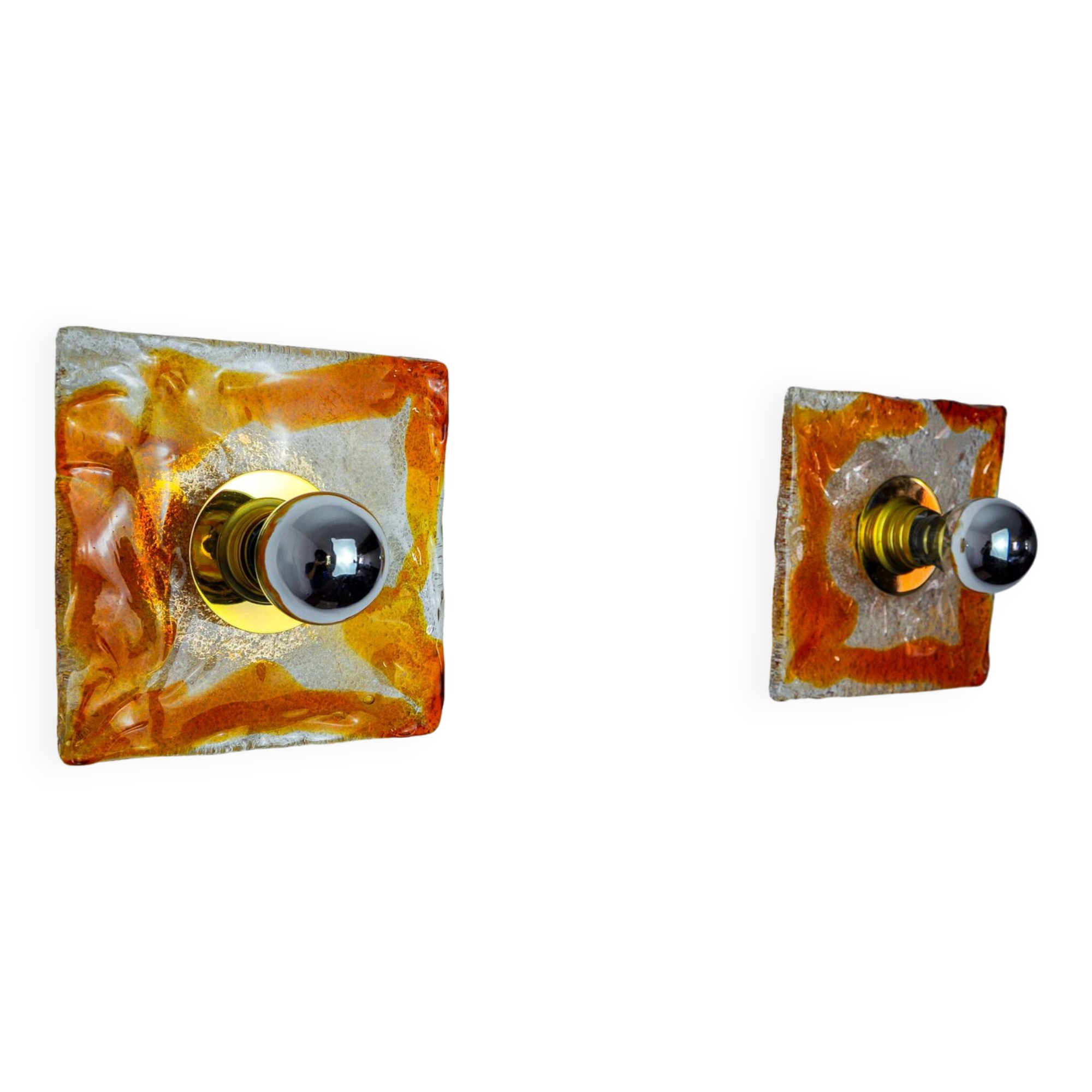 Pair of Murano Mazzega wall lights, orange frosted glass, Italy, 1970