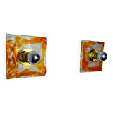 Pair of Murano Mazzega wall lights, orange frosted glass, Italy, 1970