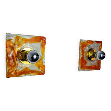 Pair of Murano Mazzega wall lights, orange frosted glass, Italy, 1970