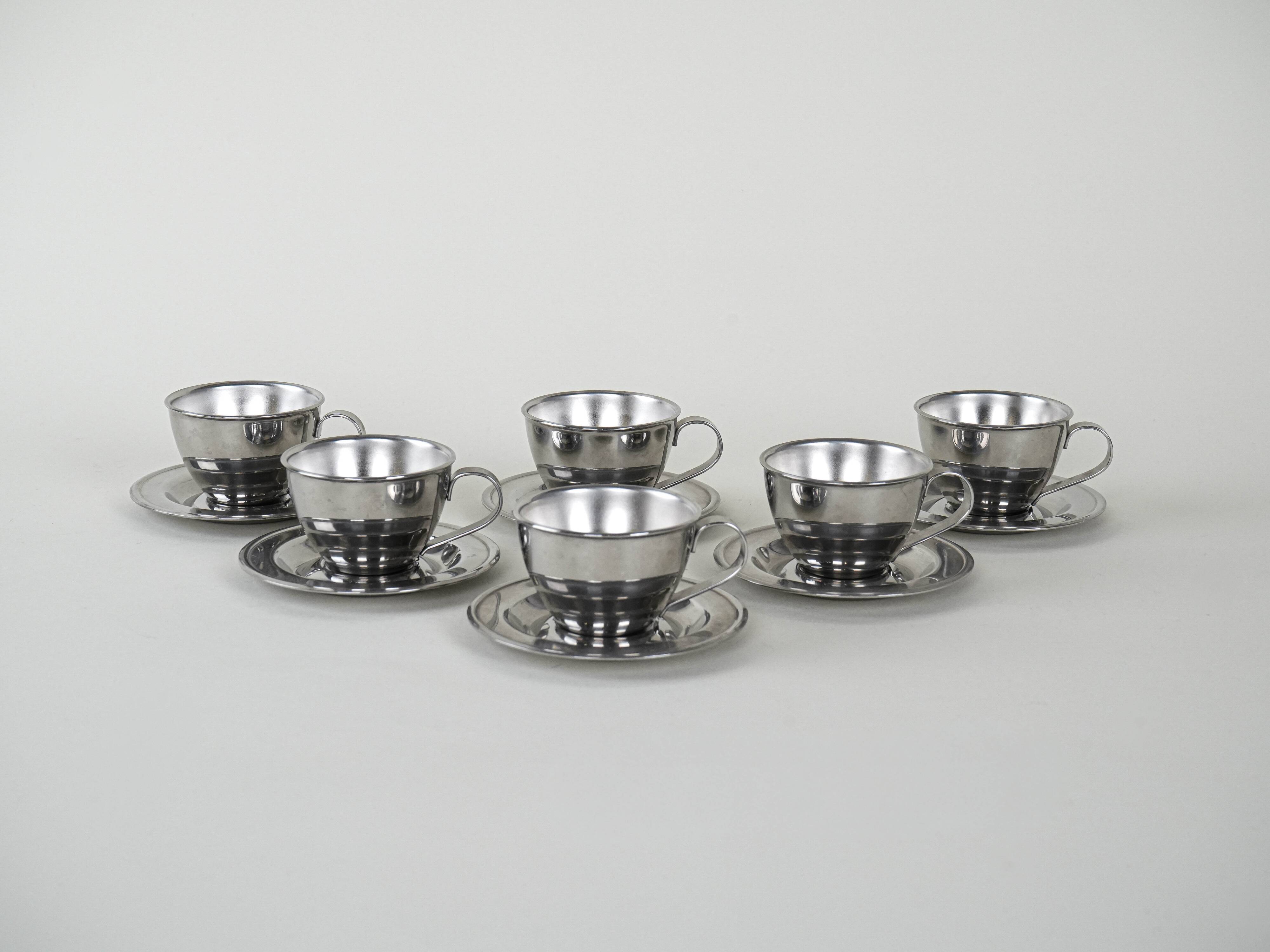Set of stainless steel cups, Italian design, 1980s, production: Italy